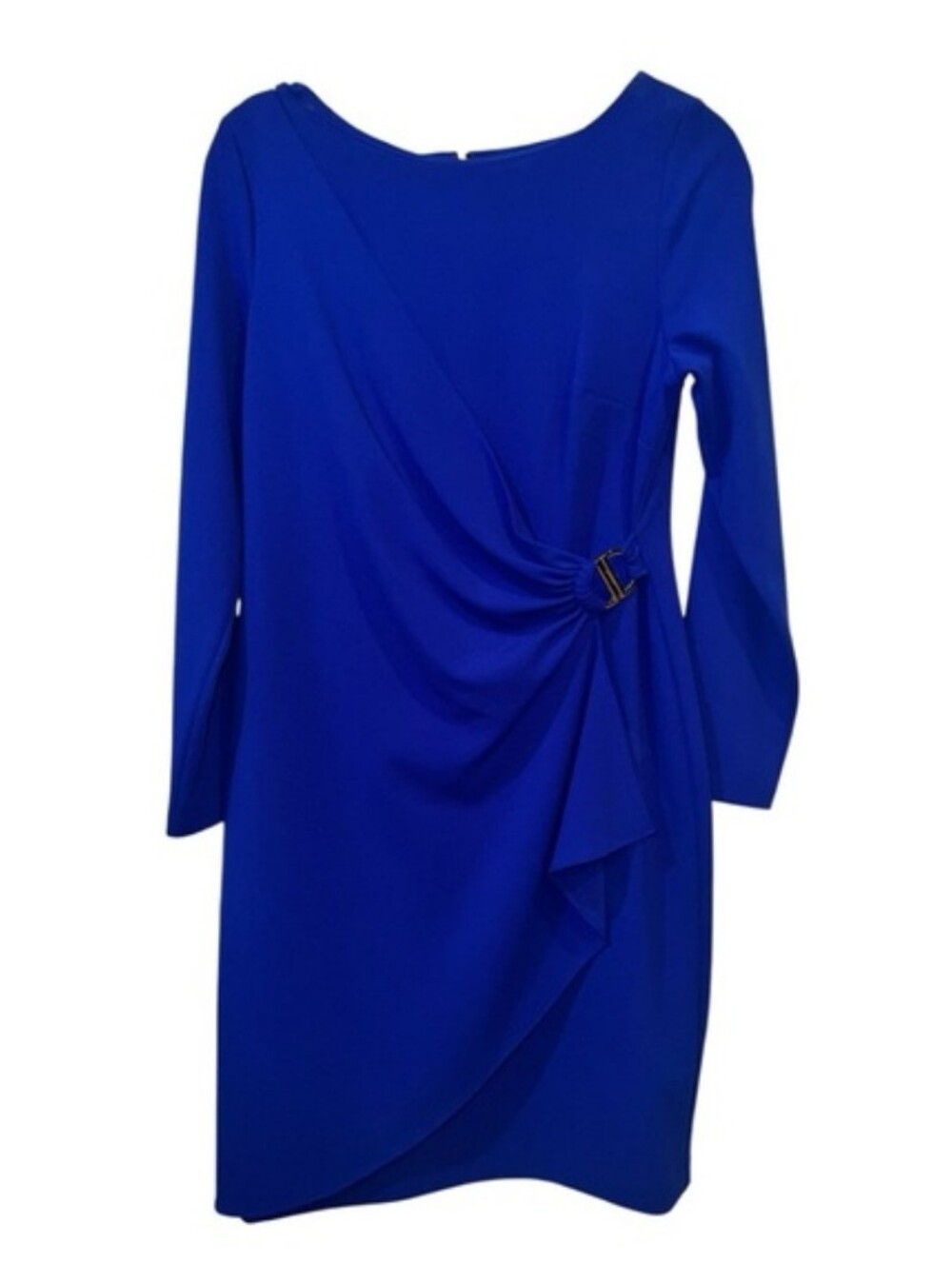 Dkny Draped Long-Sleeve Royal Blue Dress with Side Buckle Size 0 Petite